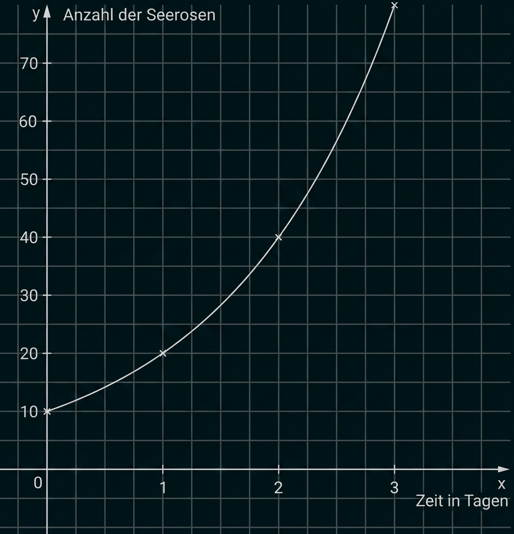 Graph der Anzahl von Seerosen über die Zeit in Tagen.
